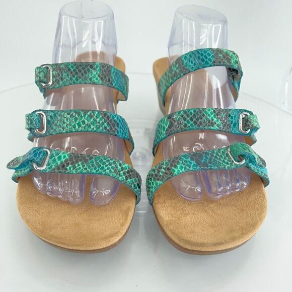 Vionic Women's Dwyn Sandal Size 10 Wedge Heel Slide Snake Patent Triple Strap - Picture 5 of 13